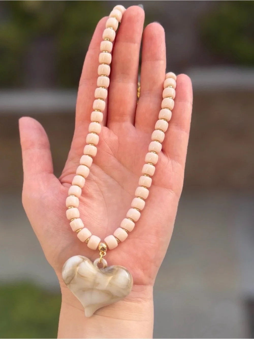 Beaded Blush Pink Heart Pendant Necklace